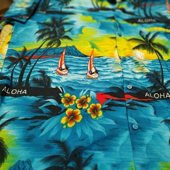 Happy Bay Blue Button Down Shirt Size Men's L - Picture 2 of 2